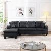 Sectional Sofa Set for Living Room with L Shape Chaise Lounge ,cup holder and Left or Right Hand Chaise Modern 4 Seat (BLACK) - as Pic