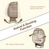 Outdoor Swivel Chair with Cushions, Rattan Egg Patio Chair with Rocking Function for Balcony, Poolside and Garden - Natural+Beige - Wicker