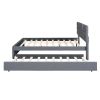 Queen Size Upholstered Platform Bed with Brick Pattern Headboard and Twin XL Size Trundle, Linen Fabric, Gray - as Pic