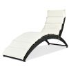 Foldable Patio Lounge Chair with Cushion for Backyard - Beige