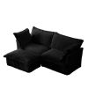 Slipcovered Sectional 2 Seater Sofa Couch with Convertible Ottoman, Wide and Deep Seat L Shaped Sofa with Detachable Cover, Black Corduroy Fabric