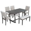 6-Piece Dining Table and Chair Set with Special-shaped Legs and Foam-covered Seat Backs&Cushions for Dining Room - Gray