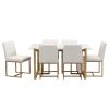 Modern Dining Table Set for 6 Faux Marble Kitchen Table Set with 6 Upholstered Dining Chairs, 7-Piece - Golden+White - MDF+Metal