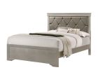 Modern 1pc Beige Champagne Finish Full Size Panel Bed Wooden Crocodile Texture PU Upholstered Headboard Crystal-Like Button Tufted Fabric