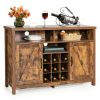Farmhouse Sideboard with Detachable Wine Rack and Cabinets - Rustic Brown