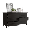 Paris Six Drawer Double Dresser, Four Legs, Superior Top - Black