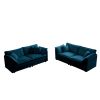 2 - Piece Living Room Set , 2 Pieces Upholstered Loveseat and Couch for Home Office Lounge, Sofa Set of 2, 2-Piece (2+2 Seat) Blue Chenille - as Pic