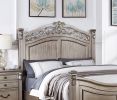 Formal Traditional Antique Silver 1pc Queen Size Bed Unique Design Headboard Footboard Bedframe - as Pic