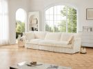 Slipcovered Sofa Couch, Modern 3 Seater Sofa with Suppleness Armrests, Deep Seat Sofa with Soft Multiple Big Pillows & Cream Corduroy Fabric - as Pic