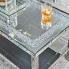 W 39.5" X D 19.5"X H 19.5" 2-layer crystal mirror stainless steel frame coffee table for use in offices, shops, living rooms, or bedrooms - as Pic