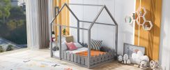 (Slats are not included)Full Size Wood Bed House Bed Frame with Fence, for Kids, Teens, Girls, Boys (Gray )(OLD SKU:WF281294AAE) - as pic