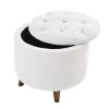 Round Ottoman storage stool with Cover Lid,Decorate the living room and bedroom with round teddy fleece storage Ottoman (White) - as Pic