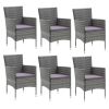 7 Piece Patio Dining Set with Cushions Poly Rattan Gray - Gray