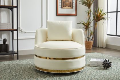 Swivel Chair, 360 Swivel Accent Chair, Faux Leather Barrel Chair Club Chair, Padded Single Chair for Living Room/Bedroom/Study/Waiting Room - as Pic