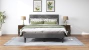 Queen Size Bed Frame with Storage Headboard, Metal Platform Bed No Noise, Mattress Foundation Strong Metal Slats Support No Box Spring Needed