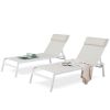 Outdoor Chaise Lounge Adjustable Patio Reclining Lounger Chair with Removable Headrest  - Beige