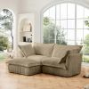 Slipcovered Sectional 2 Seater Sofa Couch with Convertible Ottoman, Wide and Deep Seat L Shaped Sofa,Camel Corduroy Fabric - as Pic