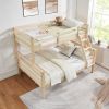 Twin over Full Bunk Bed with Thick Posts,Wooden Bunk Bed with High Guardrail and Ladder- Natural - Wood