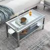 W 39.5" X D 19.5"X H 19.5" 2-layer crystal mirror stainless steel frame coffee table for use in offices, shops, living rooms, or bedrooms - as Pic