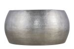 CT501 Modern Contemporary Round Aluminum material 32" Coffee Table, Farmhouse Table with Glossy Hand Hammered Design Antique Silver - as Pic