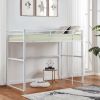 Metal Loft Bed Full Size, Loft Bed Frame with Safety Guard Rails & Flat Ladder, Twin Loft Bed for Kids Teens Adults, White - White - Iron