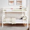 Twin over Full Bunk Bed with Thick Posts,Wooden Bunk Bed with High Guardrail and Ladder- White - Wood