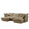 Slipcovered U Shape Sectional Deep Seat Sofa Couch, 3 Seater Sofa with French Edges Design, Camel