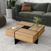 Unique Design Coffee Table with 4 Hidden Storage Compartments, Square Cocktail Table with Extendable Sliding Tabletop, 31.5"x 31.5" - as Pic