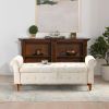 62" Bedroom Tufted Button Storage Bench, Modern Fabric Upholstered Ottoman, Window Bench, Rolled Arm Design (Beige)