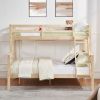 Twin over Full Bunk Bed with Thick Posts,Wooden Bunk Bed with High Guardrail and Ladder- Natural - Wood