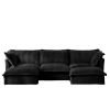 Slipcovered U Shape Sectional Deep Seat Sofa Couch, 3 Seater Sofa with French Edges Design Multiple Big Pillows, Black - as Pic