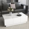 ON-TREND Coffee Table with 2 large Hidden Storage Compartment, Extendable Cocktail Table with 2 Drawers, 39.3"x21.6", White