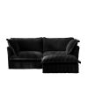 Slipcovered Sectional 2 Seater Sofa Couch with Convertible Ottoman, Wide and Deep Seat L Shaped Sofa with Detachable Cover, Black Corduroy Fabric