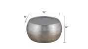 CT501 Modern Contemporary Round Aluminum material 32" Coffee Table, Farmhouse Table with Glossy Hand Hammered Design Antique Silver - as Pic