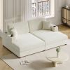 86.5" Oversized Loveseat Chaise Lounge Sectional Sofa Bed Corduroy Sleeper Sofa with Two USB Ports, Beige