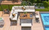 K&K 6-Piece Rope Patio Furniture L-Shaped Set, Outdoor Sectional Sofa Set with Acacia Wood Table with Ice Box, Beige