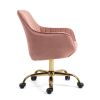 Pink Velvet Swivel Chair with High Back and Golden Color Base