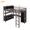 Metal Loft Bed with Wardrobe And L-shaped Desk, Full Size Loft Bed with Storage Cubes and Shelves, Heavy Duty Loft Bed