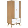 Wardrobe OLDEN White and Brown 30.1"x20.9"x67.7" Solid Wood Pine - White
