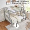 Twin over Full Bunk Bed with Thick Posts,Wooden Bunk Bed with High Guardrail and Ladder, Grey - Wood