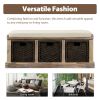 Rustic Storage Bench with 3 Removable Classic Rattan Basket ,Entryway Bench with Removable Cushion - White Washed - Solid Wood