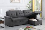 Lucca 84" Dark Gray Linen Reversible Sleeper Sectional Sofa with Storage Chaise - as Pic
