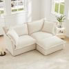 Slipcovered Sectional 2 Seater Sofa Couch with Convertible Ottoman L Shape, Chenille Fabric, Cream