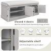 Storage Bench with 4 Doors and Adjustable Shelves,Shoe Bench with Removable Cushion for Living Room,Entryway - Gray Wash - Solid Wood