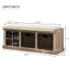 Rustic Storage Bench with 3 Removable Classic Rattan Basket ,Entryway Bench with Removable Cushion - White Washed - Solid Wood