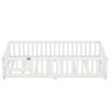 Twin Size Bed Floor Bed with Safety Guardrails and Door for Kids, White(Old SKU:W158090683) - as Pic