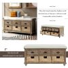 Rustic Storage Bench with 3 Drawers and 3 Rattan Baskets,Shoe Bench for Living Room,Entryway - White Washed - Solid Wood