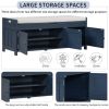 Storage Bench with 3 Shutter-shaped Doors,Shoe Bench with Removable Cushion and Hidden Storage Space - Antique Navy - MDF