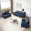 Living Room Sofa with Storage Sofa 1+2+3 Sectional Navy Blue Faux Leather - as Pic