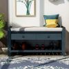 Shoe Rack with Cushioned Seat and Drawers,Multipurpose Entryway Storage Bench - Antique Navy - Solid Wood